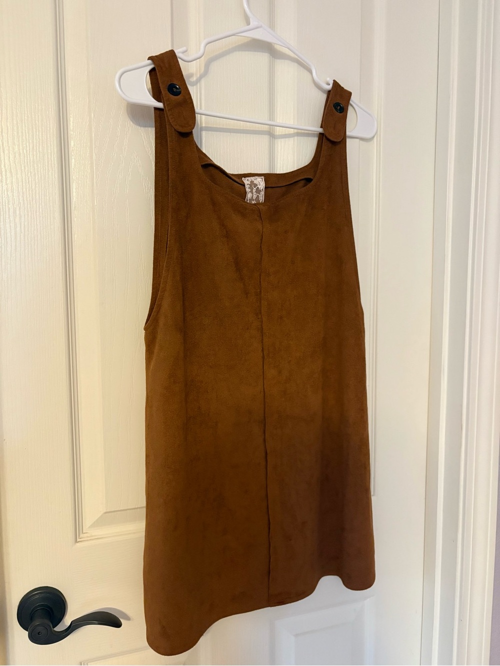 Brown Suede-Look Button Strap Dress